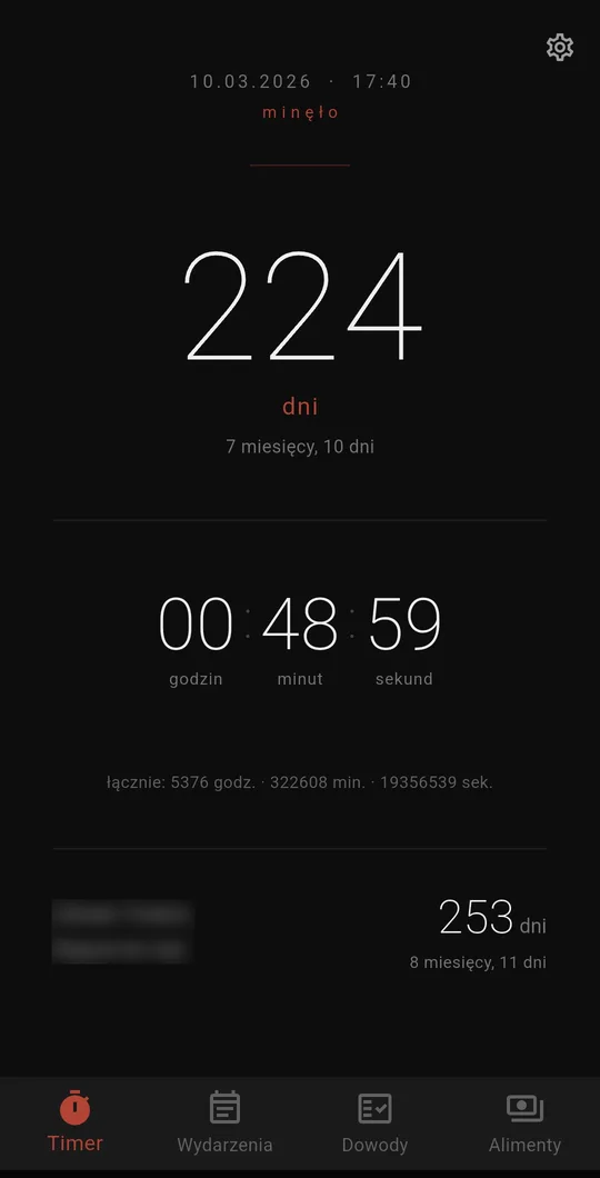 Ekran aplikacji Skrytka: Timer